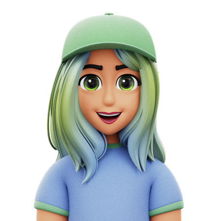 Long Hair Woman with Hat  3D Icon