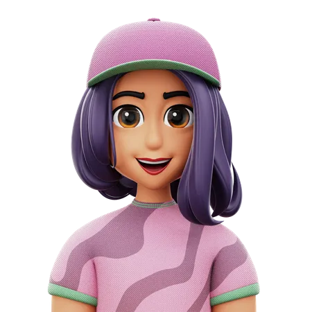Long Hair Woman with Hat  3D Icon