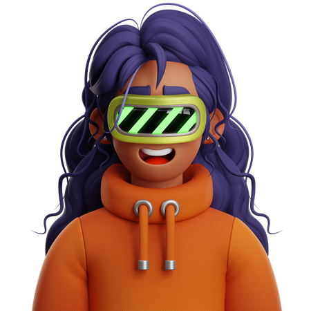 LONG HAIR WOMAN WITH VR  3D Icon