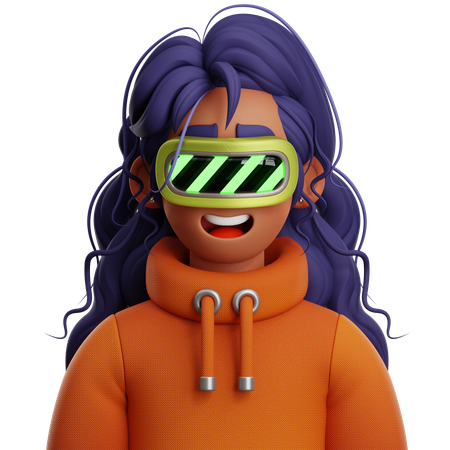 LONG HAIR WOMAN WITH VR  3D Icon