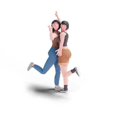 Long haired and short hair girl posing for photo  3D Icon