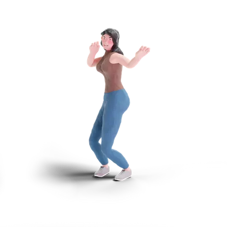 Long haired girl dance  3D Illustration