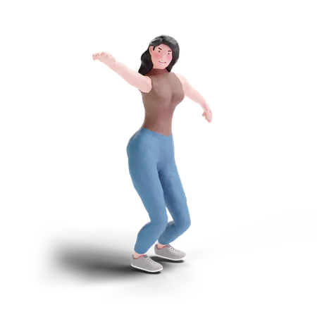 Long haired girl dancing  3D Illustration