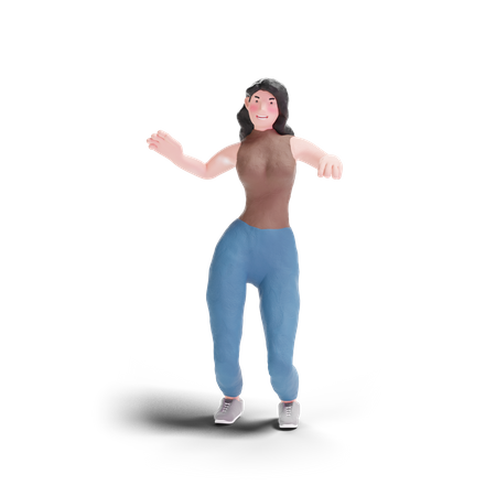 Long haired girl dancing  3D Illustration