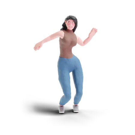 Long haired girl dancing  3D Illustration