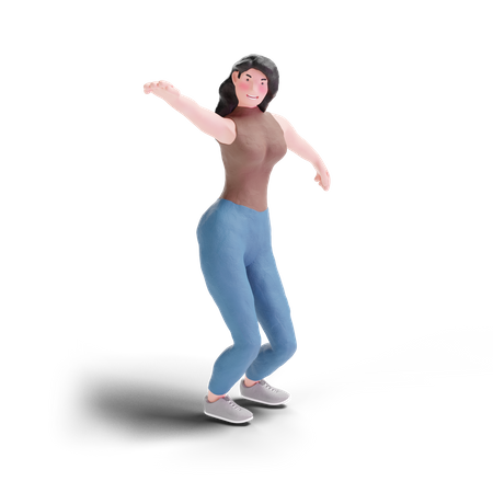 Long haired girl dancing 3D Illustration