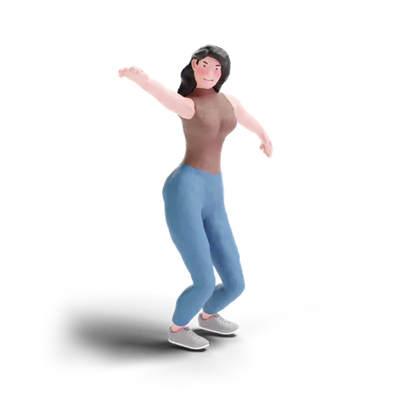 Long haired girl dancing 3D Illustration