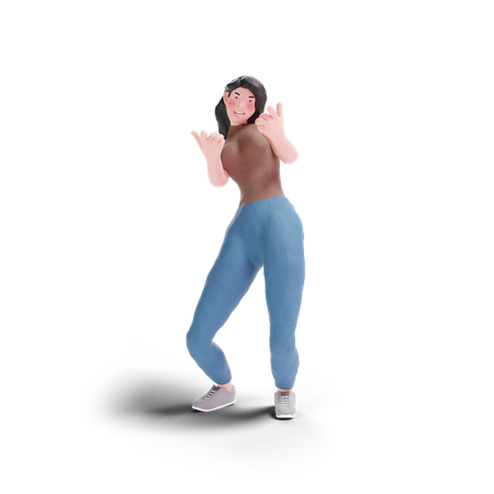 Long haired girl double pointing gesture  3D Icon