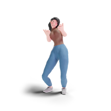 Long haired girl double pointing gesture 3D Illustration