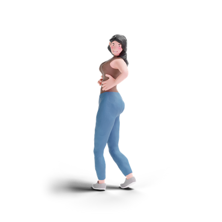 Long haired girl feminine posing  3D Icon