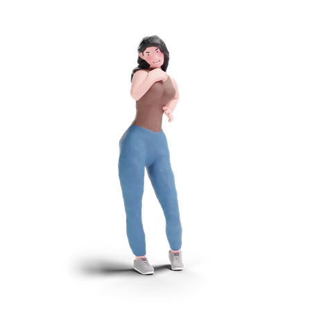 Long haired girl feminine posing  3D Illustration