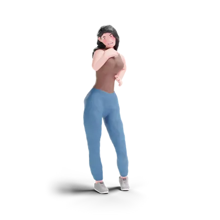 Long haired girl feminine posing  3D Illustration