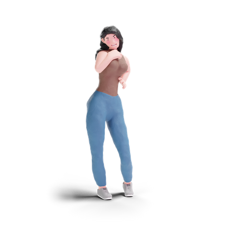 Long haired girl feminine posing 3D Illustration