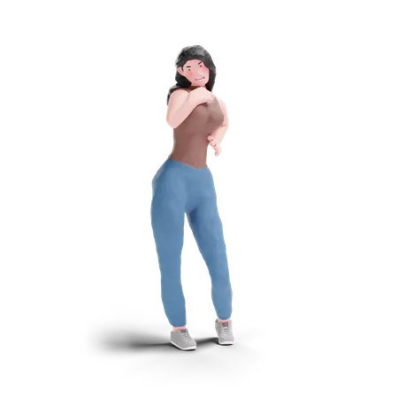 Long haired girl feminine posing 3D Illustration