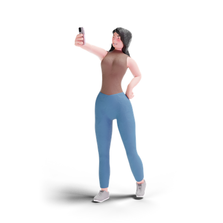 Long haired girl selfie using smartphone  3D Illustration