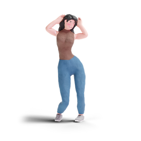 Long haired girl standing pose  3D Illustration