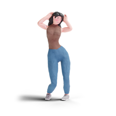 Long haired girl standing pose  3D Illustration