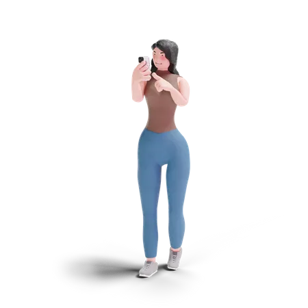 Long haired girl using phone  3D Illustration