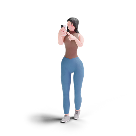 Long haired girl using phone  3D Illustration