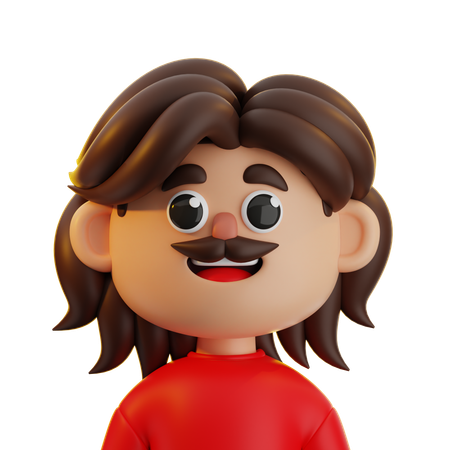 Long Haired Man With A Mustache  3D Icon