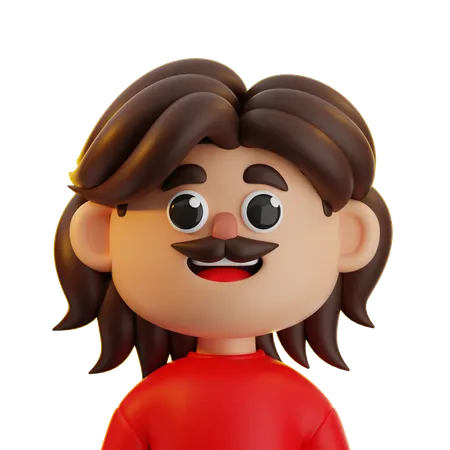 Long Haired Man With A Mustache  3D Icon