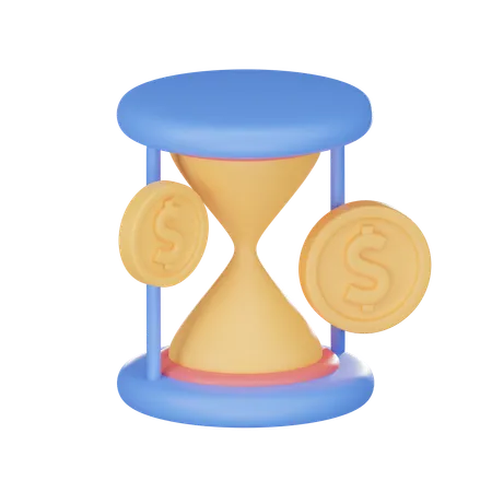 3 D Illustration Of An Hourglass And A Coin 3D Icon