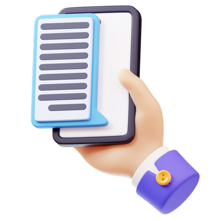 Long Text Message with Hand Holding Smartphone  3D Icon