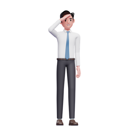 Looking far away businessman wearing long shirt and blue tie  3D Illustration