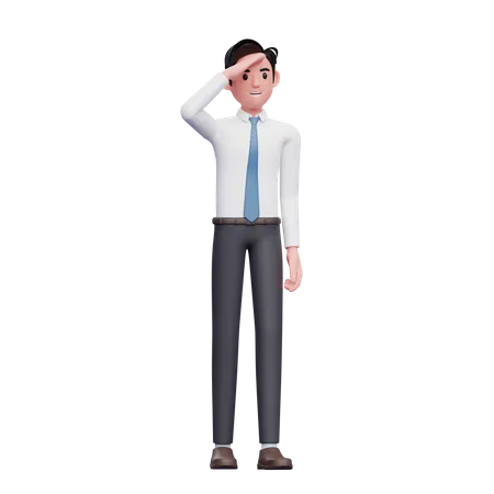 Looking far away businessman wearing long shirt and blue tie  3D Illustration