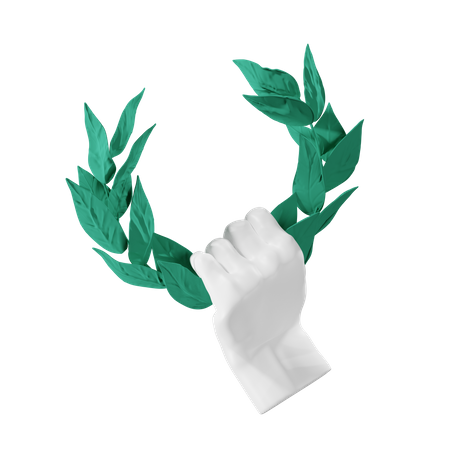 Lorbeerkranz mit Handgeste  3D Illustration