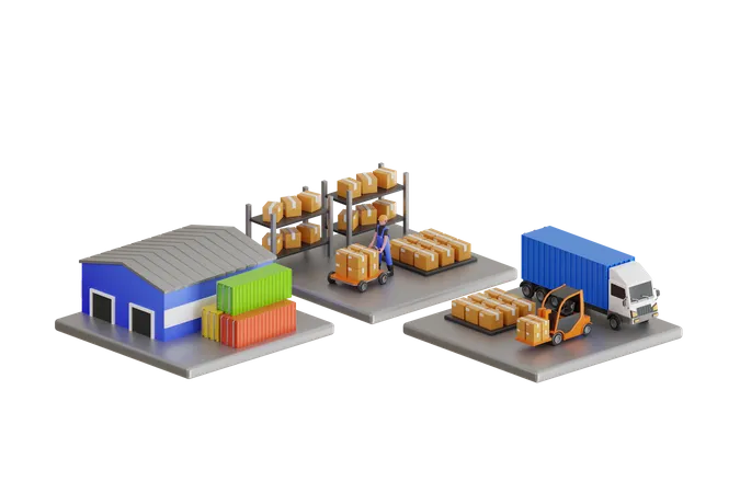 Los Trabajadores De 3 D Warehouse Estan Organizando Productos En Los Estantes Almacen Y Centro De Distribucion Trabajador Arreglando Cajas En El Almacen Ilustracion 3 D 3D Illustration