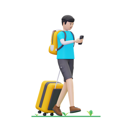 Los turistas caminan con sus teléfonos en la mano.  3D Illustration