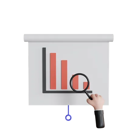 Drop Chart With Hand Holding Magnifying Glass 3D Icon