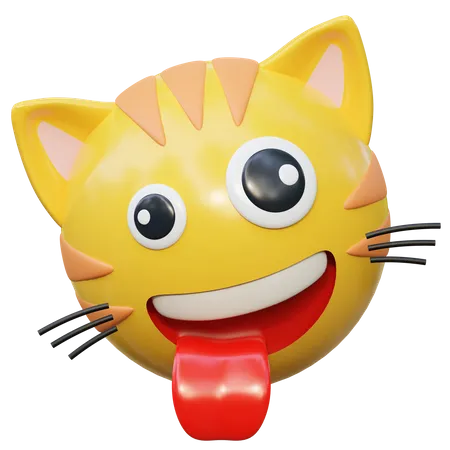 Sorriso Louco Rosto Expressao Gato Emoticon Adesivo Icone 3 D Ilustracao 3D Icon