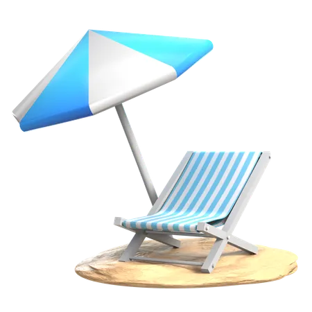 Lounger and Beach Umbrella  3D Icon