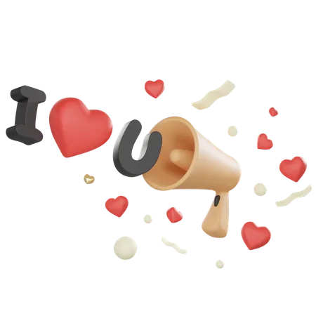 Megaphone And Saying I Love You With Heart 3D Icon