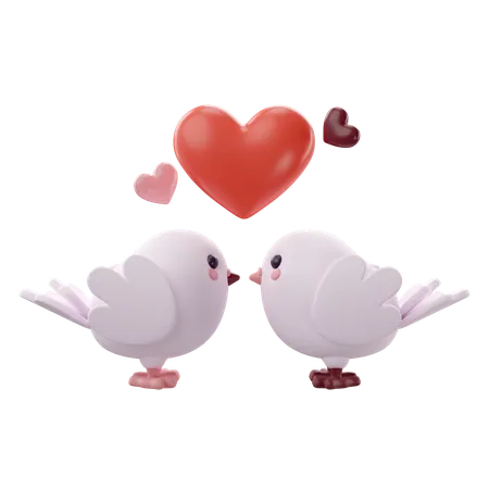 3 D Illustration Of Valentines Lovebirds Icon 3D Icon