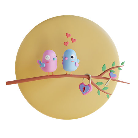 Love Birds Celebrating Valentine  3D Icon