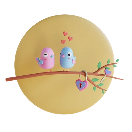 Love Birds Celebrating Valentine  3D Illustration