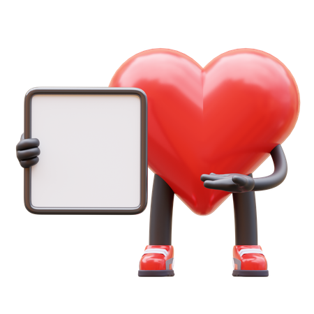 Love Character Presenting Blank Paper Board  3D Illustration