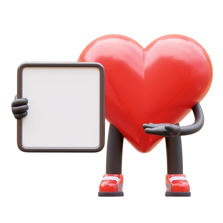 Love Character Presenting Blank Paper Board  3D Illustration