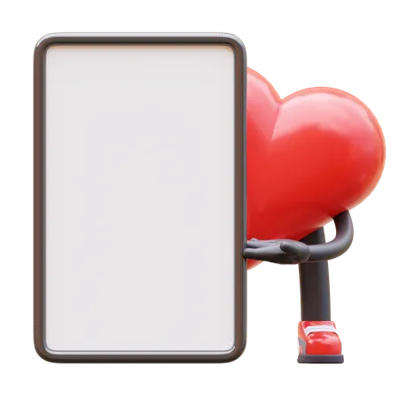 Love Character Presenting Blank Paper Board  3D Illustration