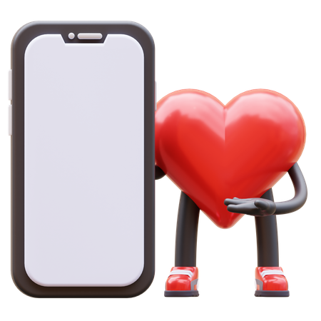 Love Character Presenting Blank Smartphone Screen  3D Illustration