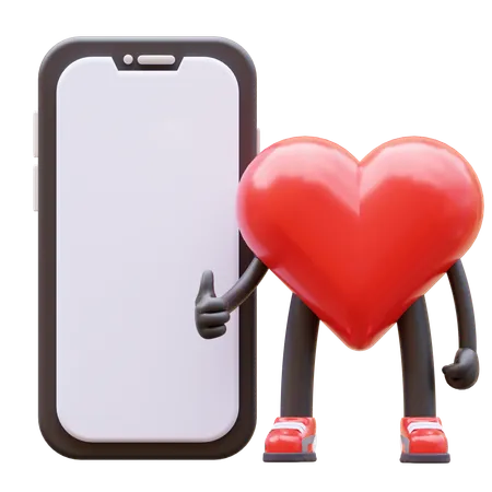 Love Character Presenting Blank Smartphone Screen  3D Illustration