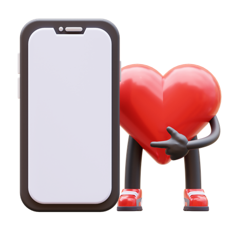 Love Character Presenting Blank Smartphone Screen  3D Illustration