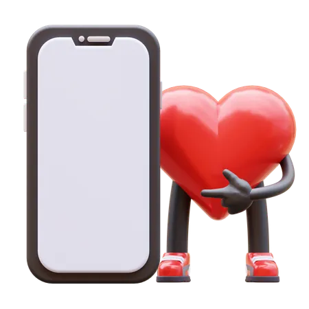 Love Character Presenting Blank Smartphone Screen  3D Illustration