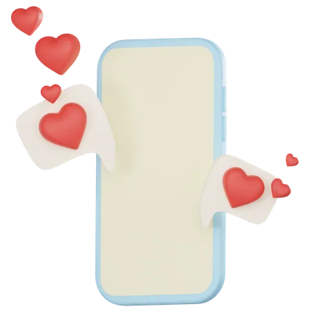 Cute Heart On Chat Box With Mobile 3D Icon