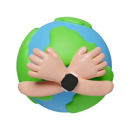 3 D Hands Hug Planet Earth Concept Of World Environment Day Save The Earth Protect Environmental And Eco Green Life Icon Isolated On White Background 3 D Rendering Illustration Clipping Path 3D Icon
