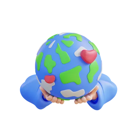 3 D Illustration Hand Holding Earth Lover 3D Icon