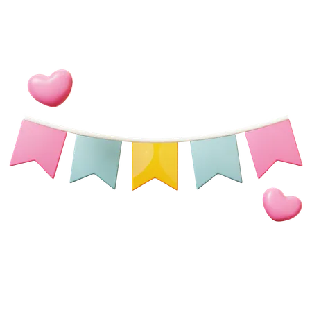 3 D Cute Cartoon Decorative Love Garland In Pastel Color Tone With Little Hearts Wedding Wedding Invitation Marrying Ceremony Romantic Concept Groom And Bride 3D Icon